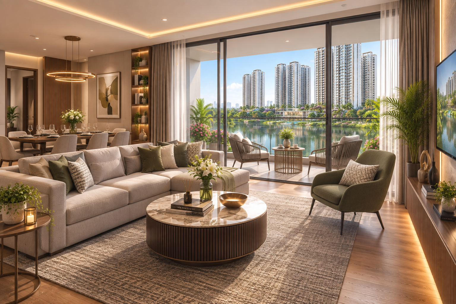 living room interiors in nvt sarjapur road apartments